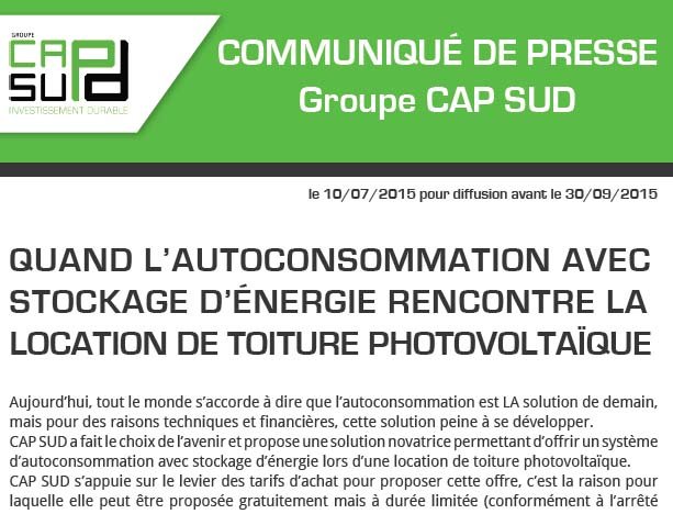 Communiqu� de presse Groupe Cap Sud